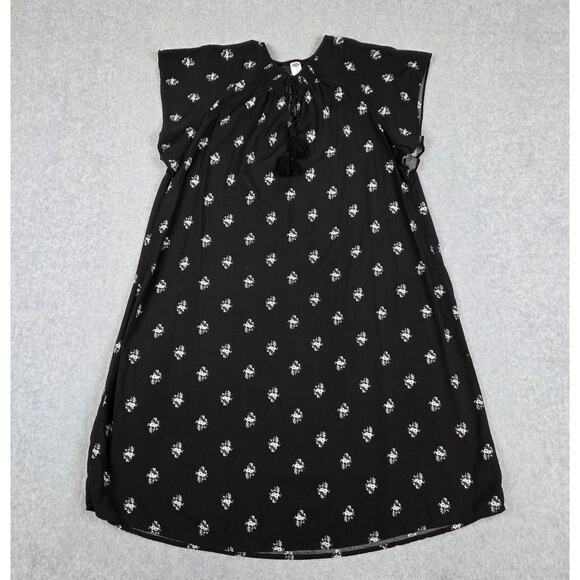 Old Navy Medium Black White Floral Boho Dress Flutter Sleeve Tassel Tie Neckline - Picture 4 of 13